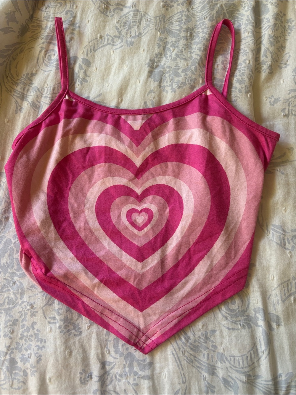 Kids Pink Heart-Print Spaghetti Strap Crop Top